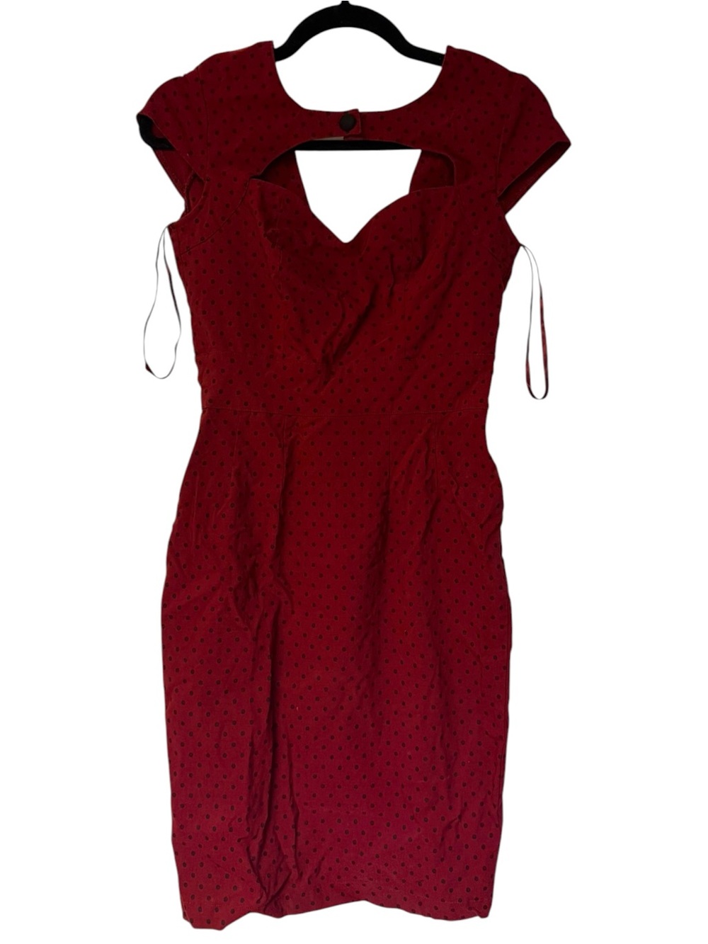Vtg Hell Bunny Vixen Red Black Polka Dot Wiggle Pencil Dress Pin Up